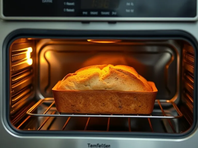 The #1 Mistake People Make When Baking Banana Bread (and How to Avoid It) 3 A loaf pan filled with banana bread batter placed inside an oven, beginning to rise.