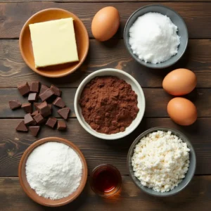 How to Make Fudgy Brownies: Secrets for Rich and Gooey Results 2 Ingredients for fudgy brownies arranged on a wooden surface.