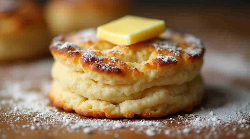 What Is a Sausage Biscuit Made Of? A Complete Guide 3 Sausage Biscuit, Close-up of a golden flaky biscuit on a wooden table with butter."