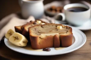 How to Make Banana Bread with 2 Bananas: Quick and Simple Recipe 4 A golden brown 2-banana bread recipe with sliced pieces, surrounded by baking ingredients.