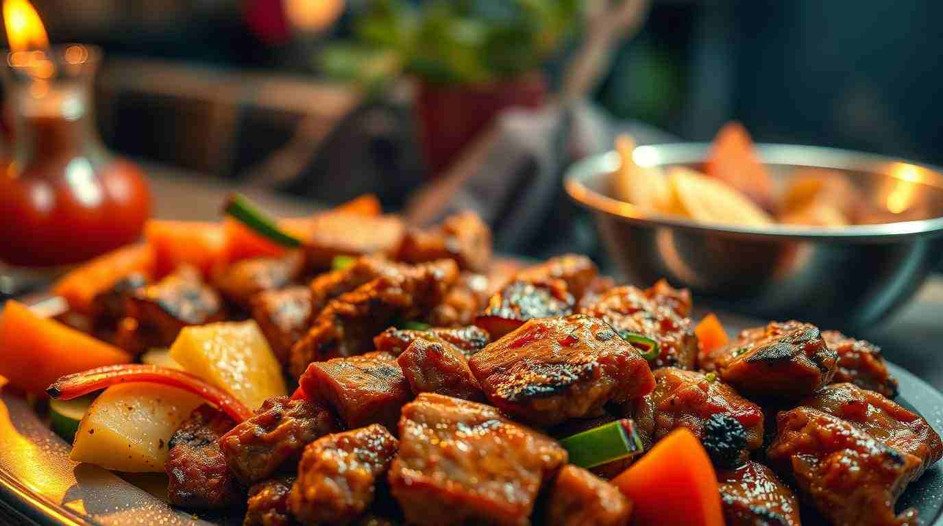 What to use to tenderize fajita meat. Cooked fajita meat served with grilled vegetables.
