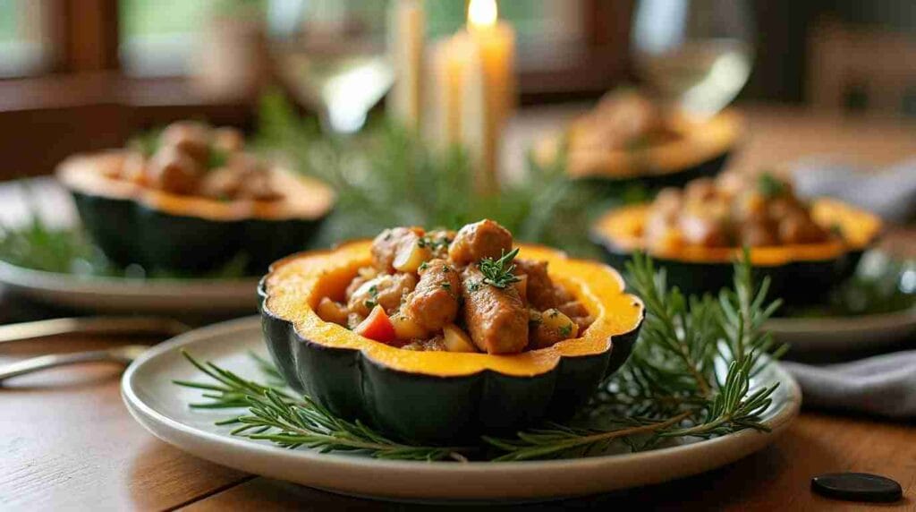 Quick Dinner Ideas: 5 Delicious Meals to Make with Chicken Apple Sausage! 2 Stuffed acorn squash with chicken apple sausage and apples.