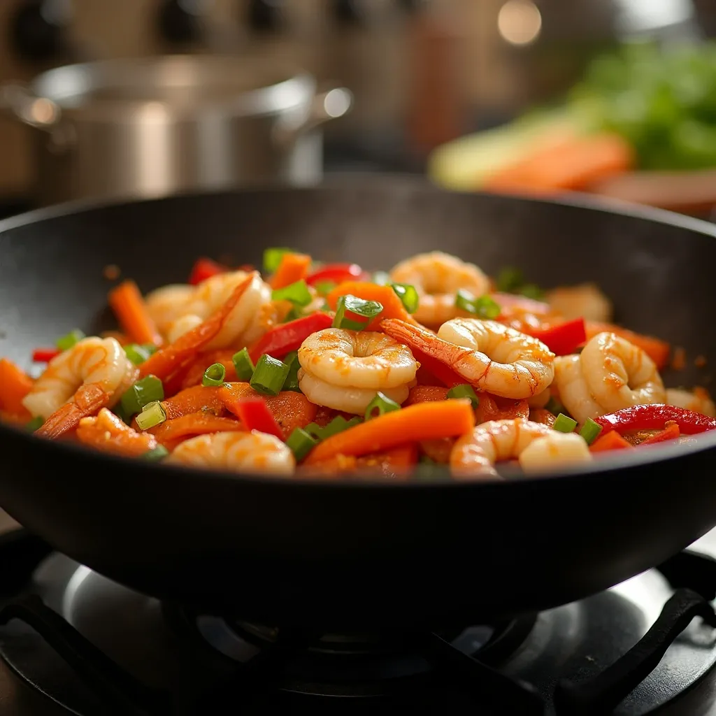 How to Cook Shrimp and Chicken Together: 7 Easy Steps for Perfect Results 8 Shrimp and chicken stir-fry being cooked in a wok with vegetables like bell peppers and onions.