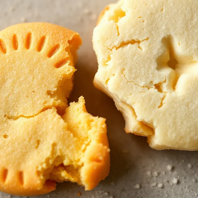 Shortbread vs. Butter Cookies: How to Tell Them Apart 3 Close-up of a butter cookie's crisp edges and a shortbread cookie's crumbly interior.