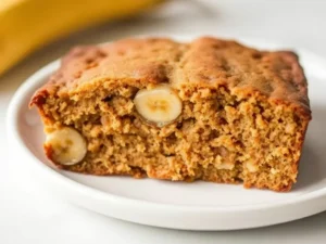 Is 4 Bananas Too Much? How to Get the Perfect Banana Bread Texture 3 A close-up of a slice of banana bread showing its moist and dense texture with visible banana pieces."