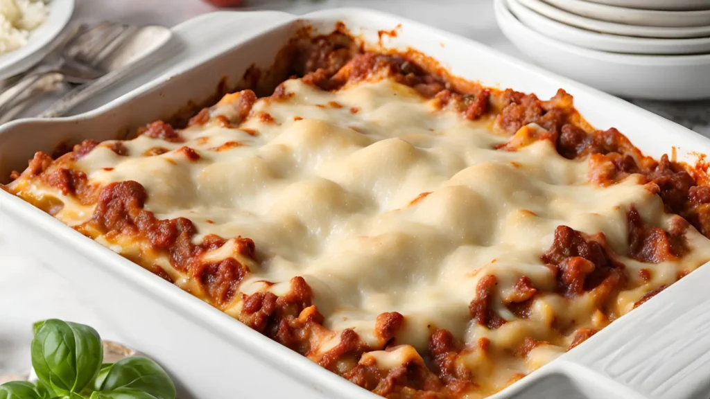 Lasagna Cooking Tips: What to Avoid for the Best Results 2 A freshly baked lasagna with golden, bubbly cheese and layers of pasta, sauce, and filling.