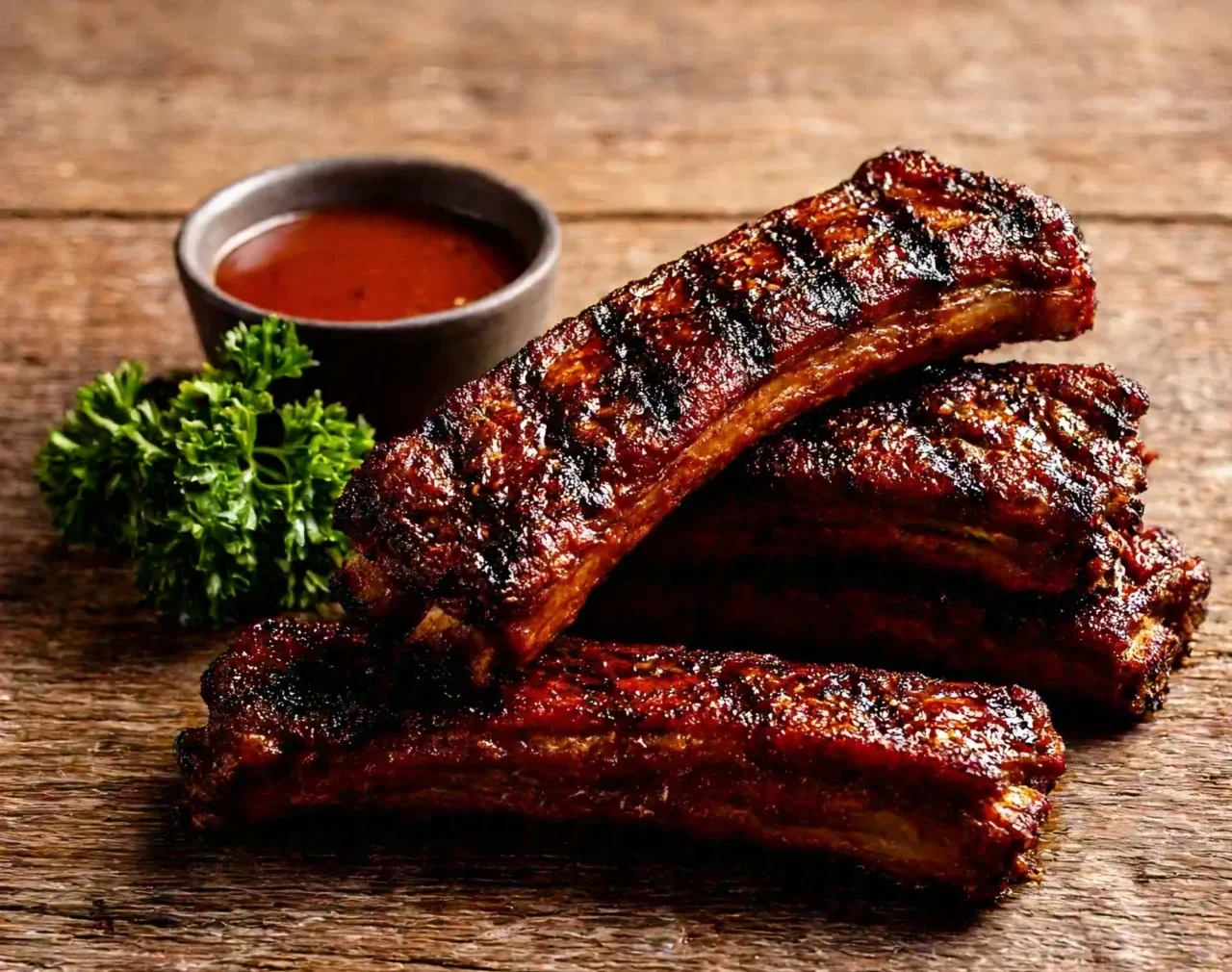 How to Cook Beef Back Ribs: Grilled pork baby back ribs glazed with barbecue sauce, served on a platter.
