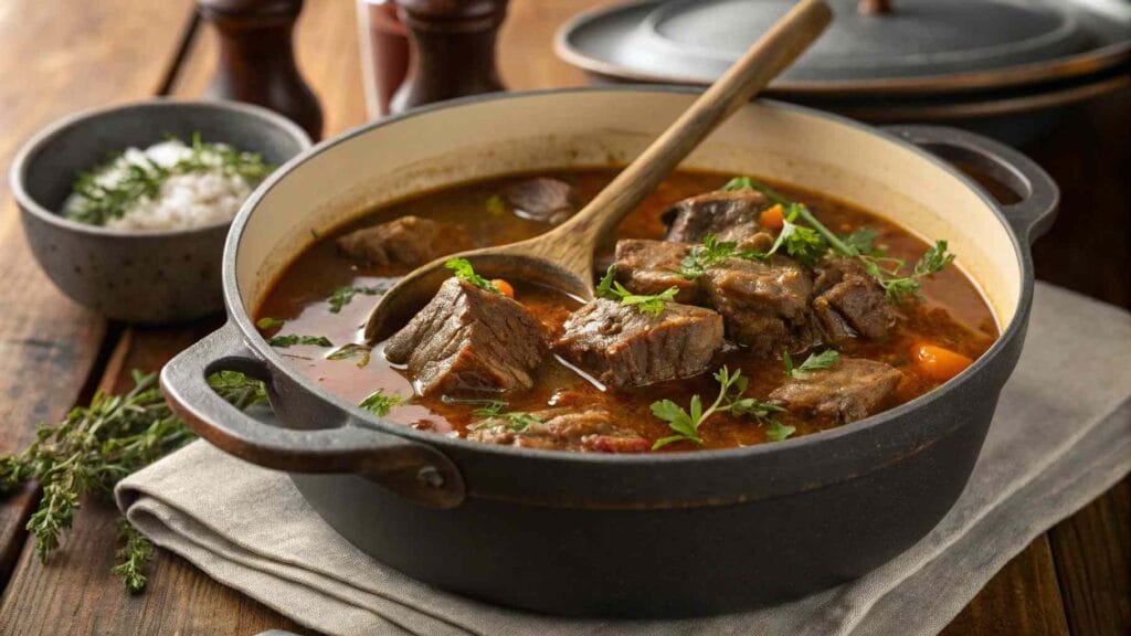 Beef Neck Bones: A Hidden Gem for Luxurious, Slow-Cooked Flavor in 2025! 7 A pot of slow-cooked beef neck bones with tender meat and rich broth.