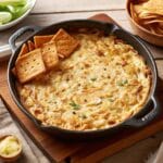 Easy Tennessee Onion Dip Recipe 2005 5 A creamy Tennessee Onion Dip served in a rustic ceramic bowl, surrounded by crispy crackers.