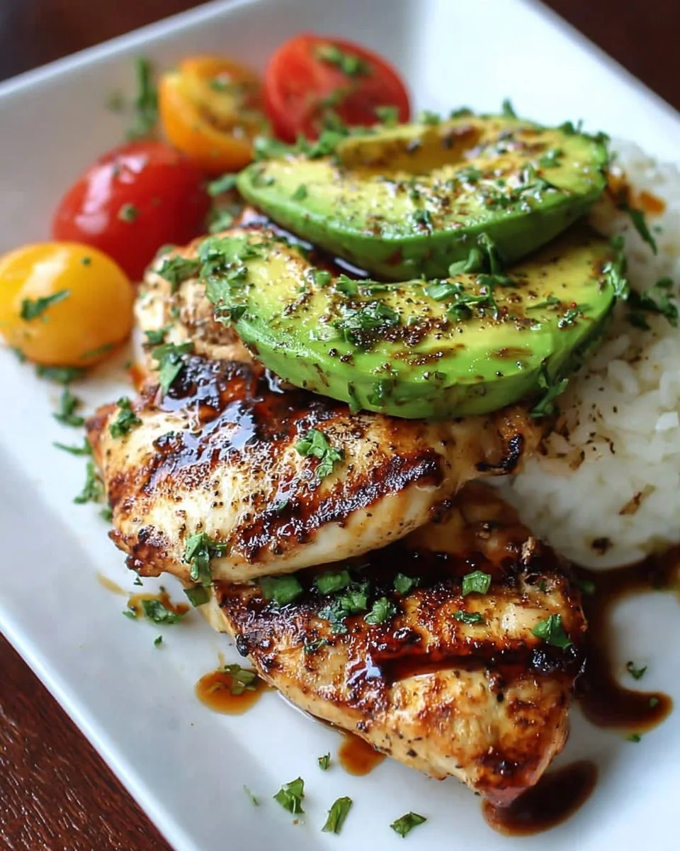 Grilled California Avocado Chicken with fresh ingredients and vibrant flavors.