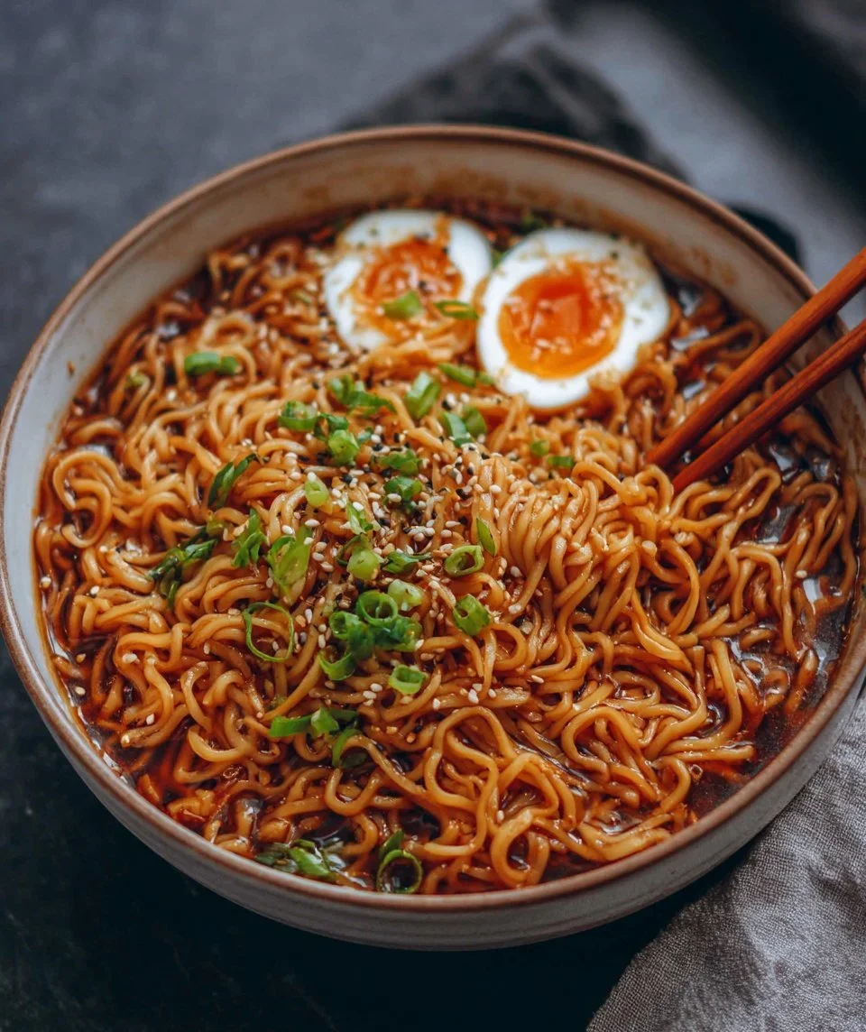 Easy Saucy Ramen Noodles – Quick, Flavor-Packed Comfort Food in 15 Minutes 2 Bowl of easy saucy ramen noodles with fresh vegetables and a drizzle of sauce